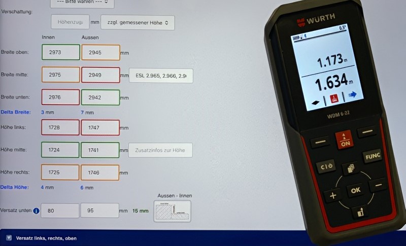 Aufmass und Laser-Distanzmessgerät