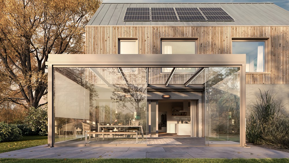 Terrassendach mit integrierter Markise als Sonnenschutz